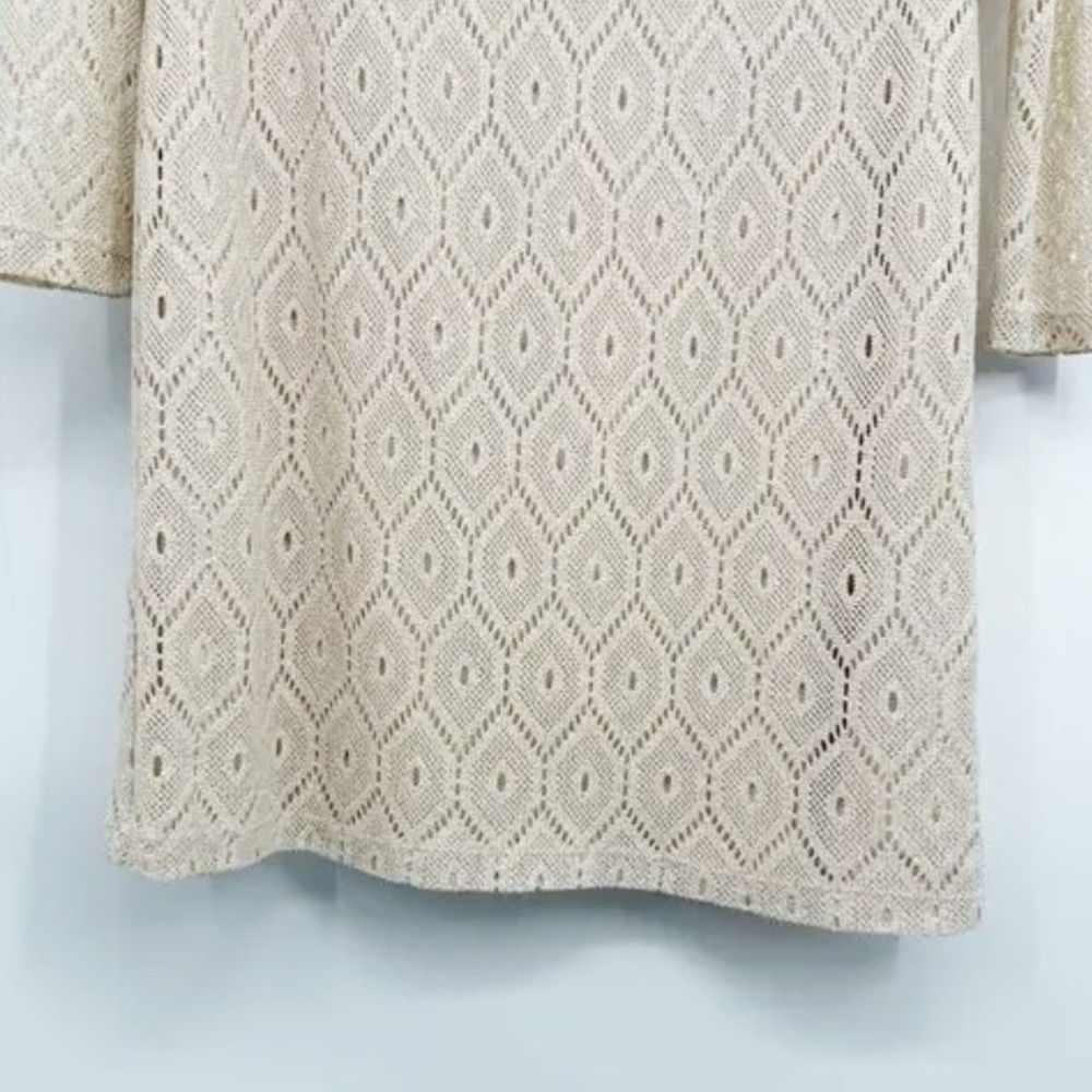 Boho Crochet Lace Dress Cream Diamond Motif 3/4 Sleeve 10P Hippie Mod - Picture 5 of 10